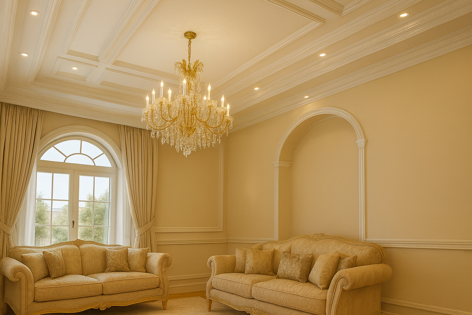 سقف جبس بورد مستوي في غرفة نوم بالكويت