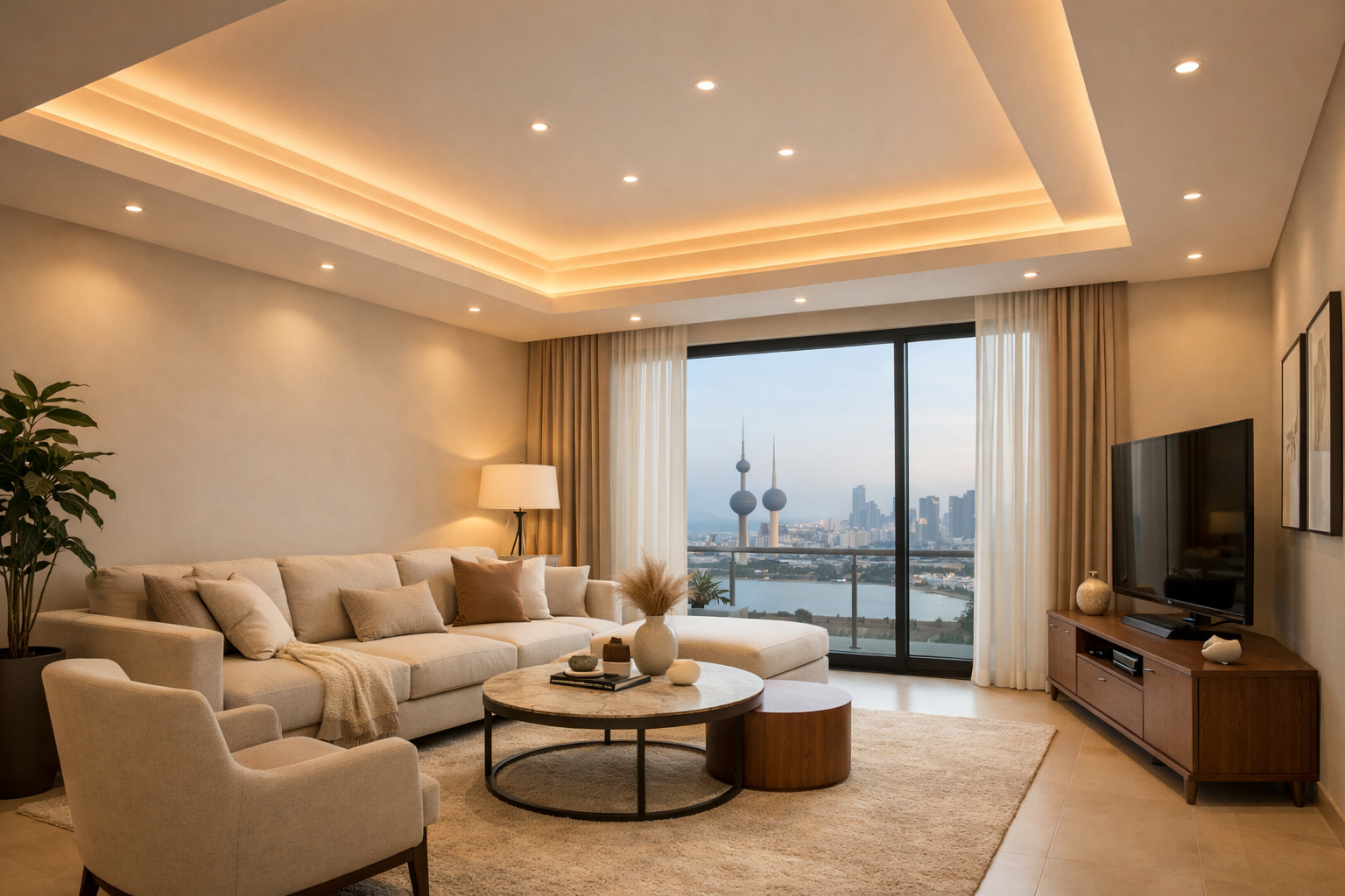 اسقف جبس بورد مع اضاءة مخفية في الكويت